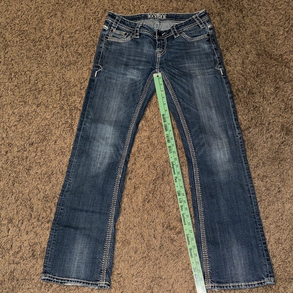 Rock & Roll Cowgirl Washed Blue Embroidered Waist Jeans
